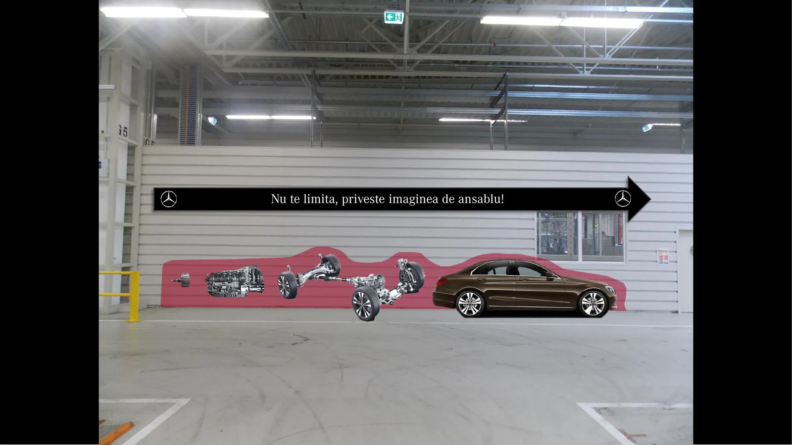 Grafică de perete în fabrica de cutii de viteze, de la componentă la automobil