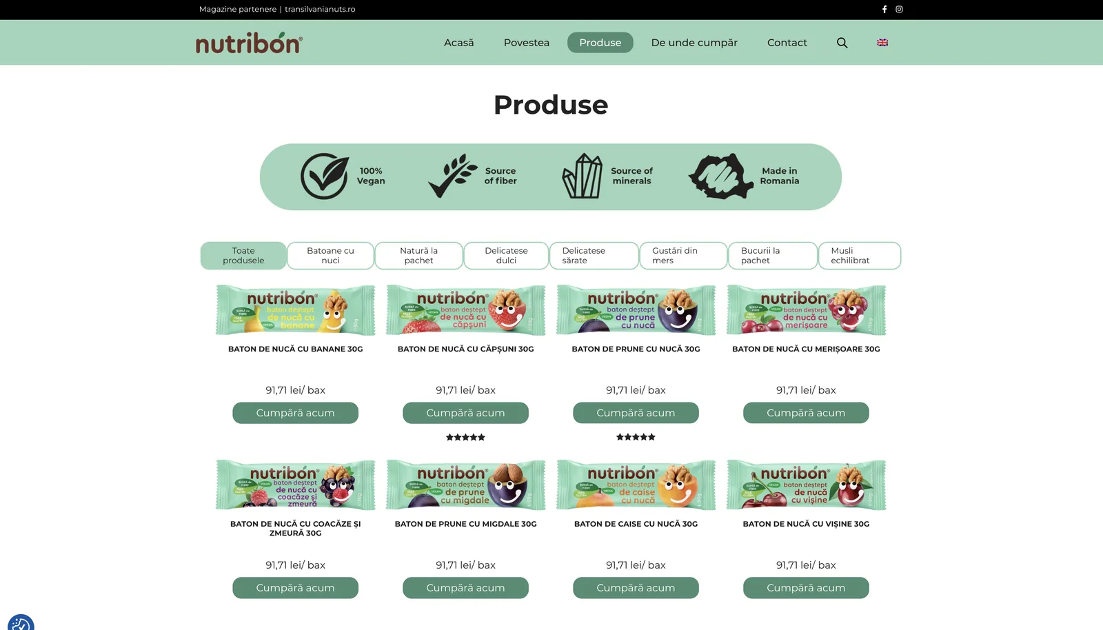 Catalogul online Nutribon cu categorii, produse și opțiuni de cumpărare