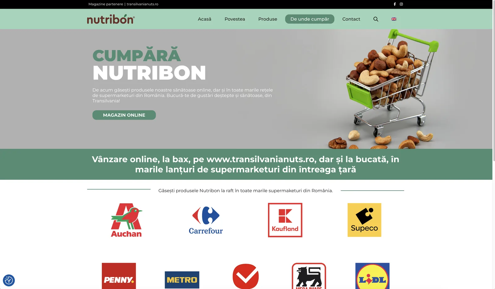 Pagina De unde cumpăr Nutribon, cu magazin online și rețelele de retail partenere