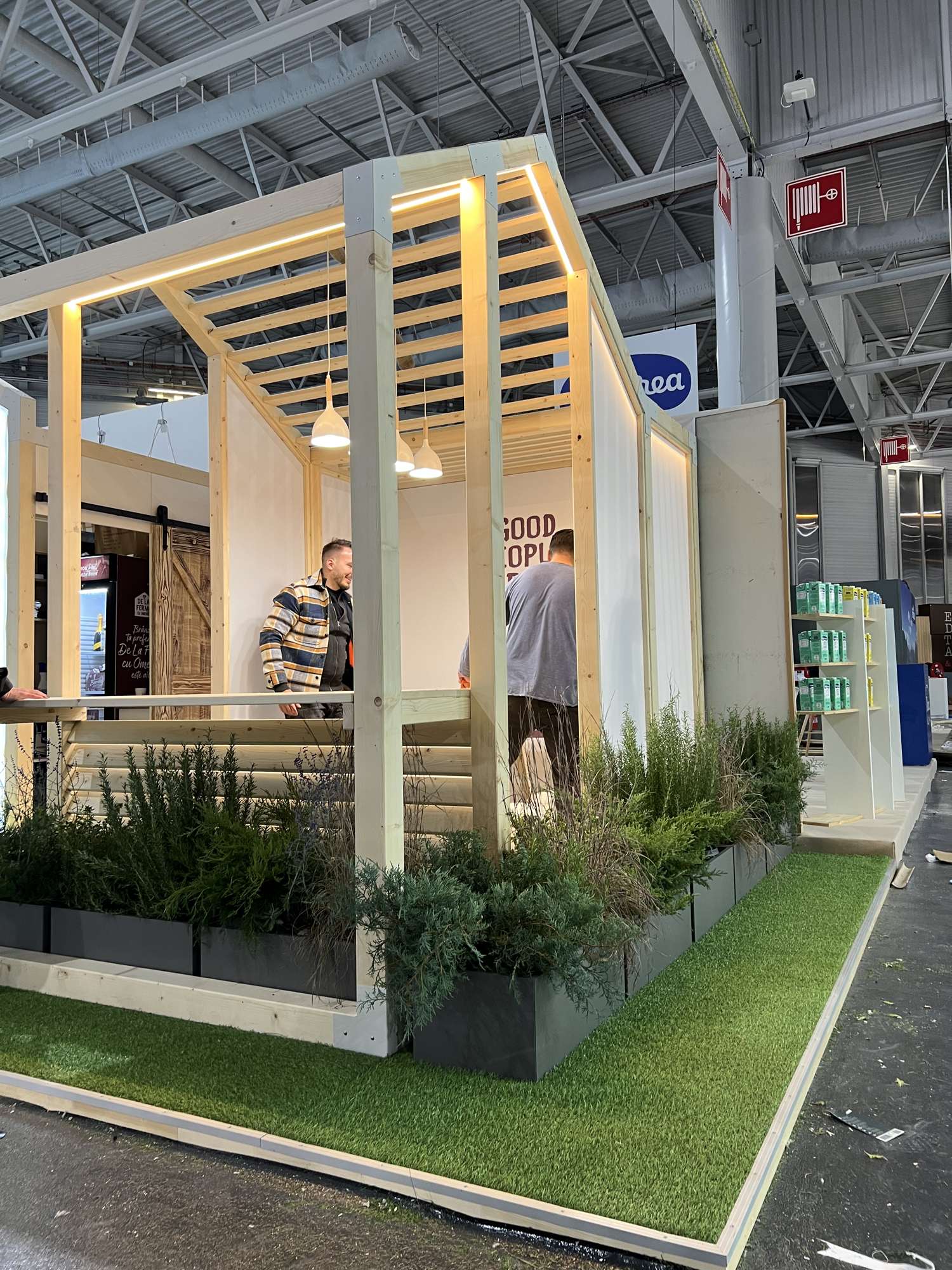 Timber tasting house with planting, during installation