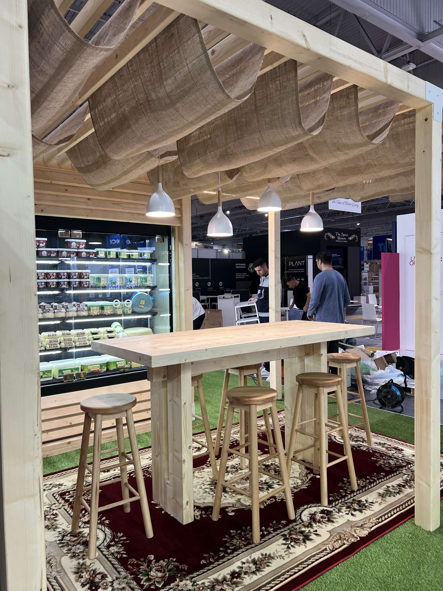Timber pergola with a high table for business meetings